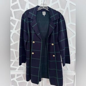Anne Klein Black and Green Plaid Sweater Coat